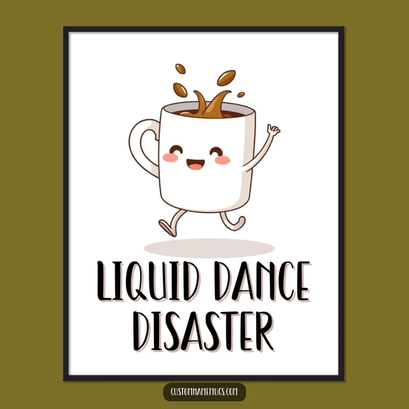 Funny Coffee Mug Dance Poster: Hilarious Wall Art for a Cheerful Kitchen