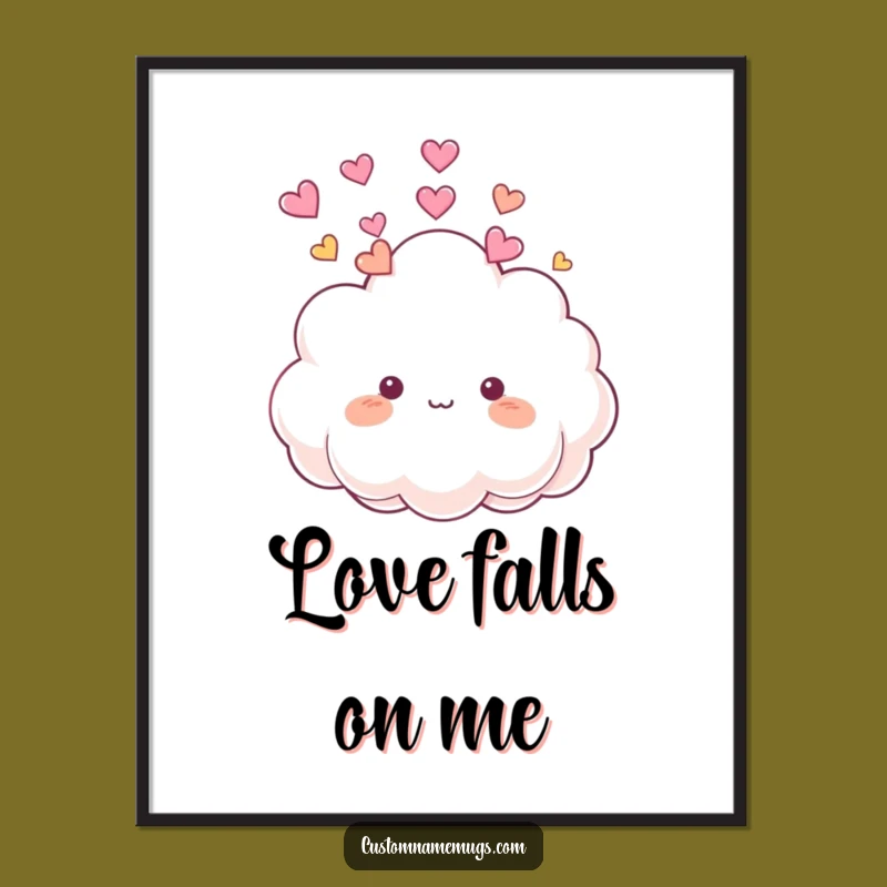 Funny Cloud Heart Art Poster: Cute Fluffy Character Print for Whimsical Wall Decor