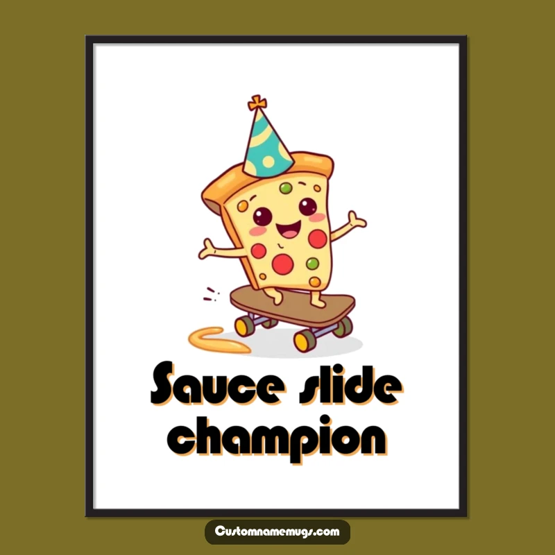 Funny Pizza Skateboarder Poster: Cheerful Slice Art, Perfect Funny Gift Decor