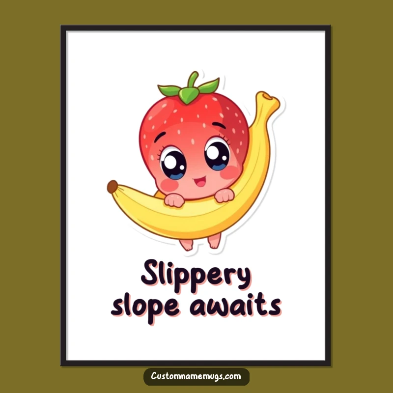 Funny Strawberry Slip Poster: Cute Slipping Art - Hilarious Wall Decor Gift!