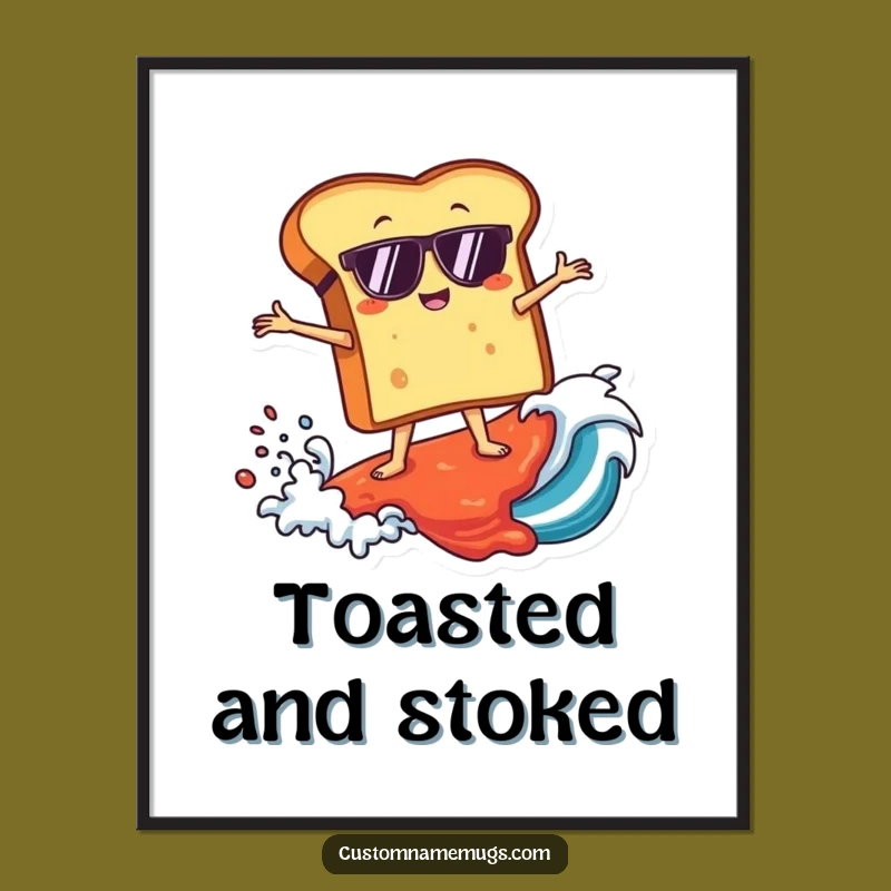 Funny Toast Surfer Poster: Epic Jam Wave Art for Humorous Kitchen Decor