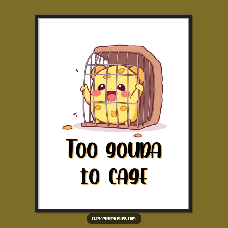 Funny Kawaii Cheese Cage Escape Poster: Hilarious Art for Kitchen & Foodie Spaces