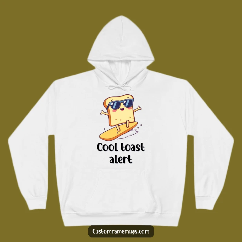 Cozy Funny Kawaii Toast Surfing Hoodie, Warm Gift for Chill Vibes