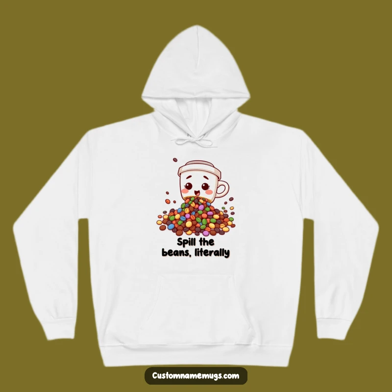 Funny Coffee Bean Spill Hoodie: Cozy Character Wear for Clumsy Coffee Fans