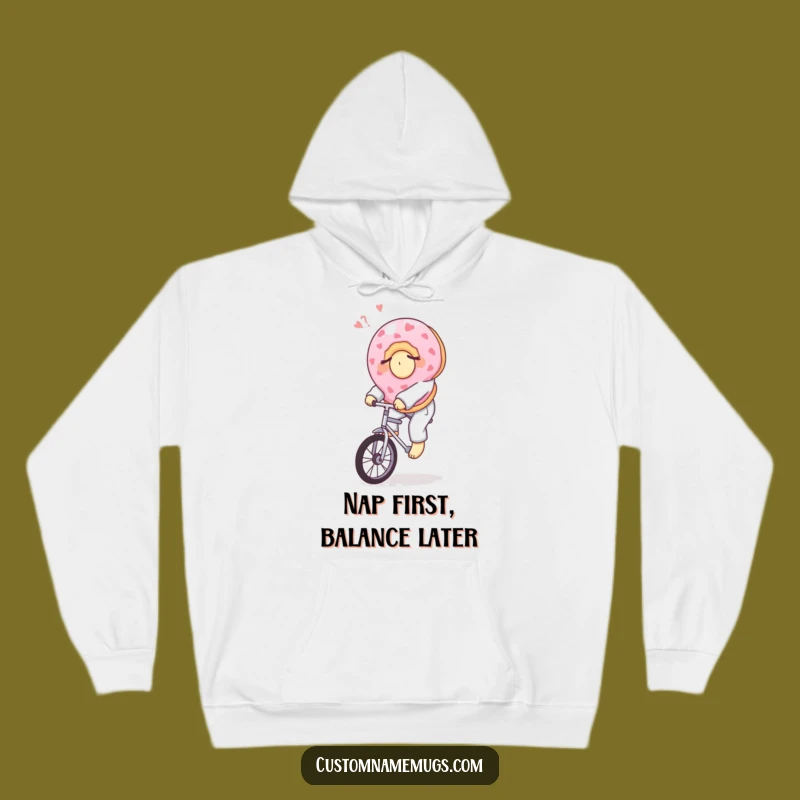 Funny Donut Hoodie Gift - Sleepy Character's Cozy Pajama Unicycle Fun!