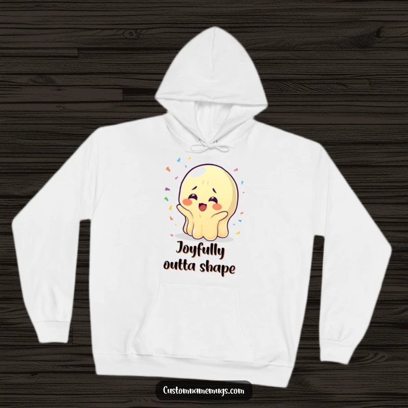 Funny Wobbly Jelly Hoodie: A jelly character with bewildered joy catching confetti, perfect for cozy humor and a funny gift.