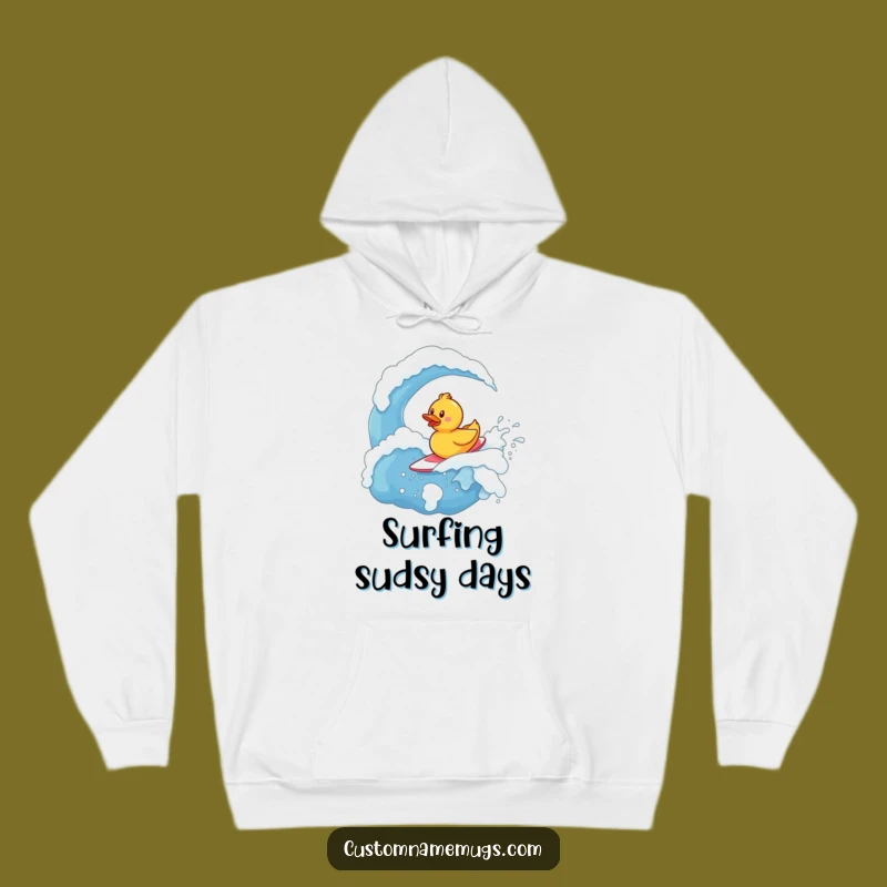 Funny Rubber Ducky Surfer Hoodie: Cozy Determined Character Sweatshirt