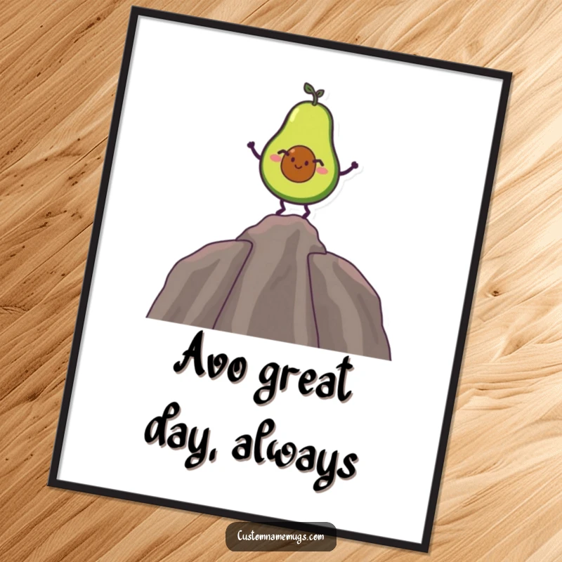 Funny Free Printable Wall Art: A giggling avocado character comically trying to balance itself on a single, unsteady avocado pit.