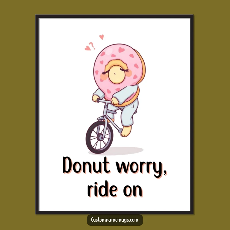 Funny Free Printable Wall Art: Donut Unicycle Adventure, Humorous Food Downloadable Decor for Quirky Spaces