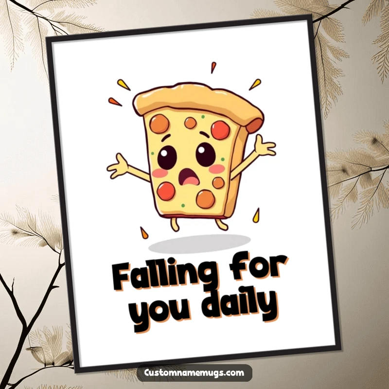 Funny Free Printable Wall Art: A shocked pizza slice with arms flailing wildly as it plummets downwards.