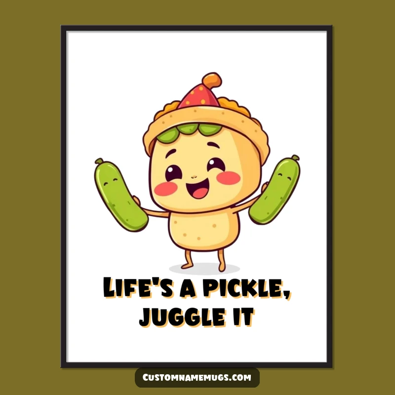 Funny Free Printable Wall Art: Taco Juggling Pickles, Hilarious Party Decor Download