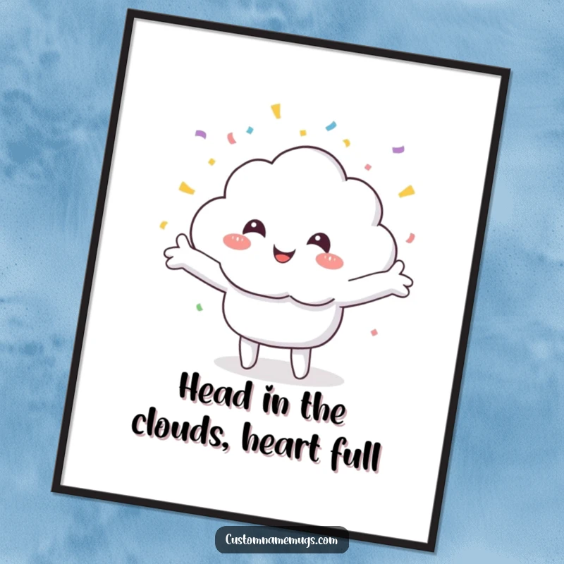 Funny Free Printable Wall Art: A smiling cloud character joyfully with arms outstretched, being rained on by colorful confetti.