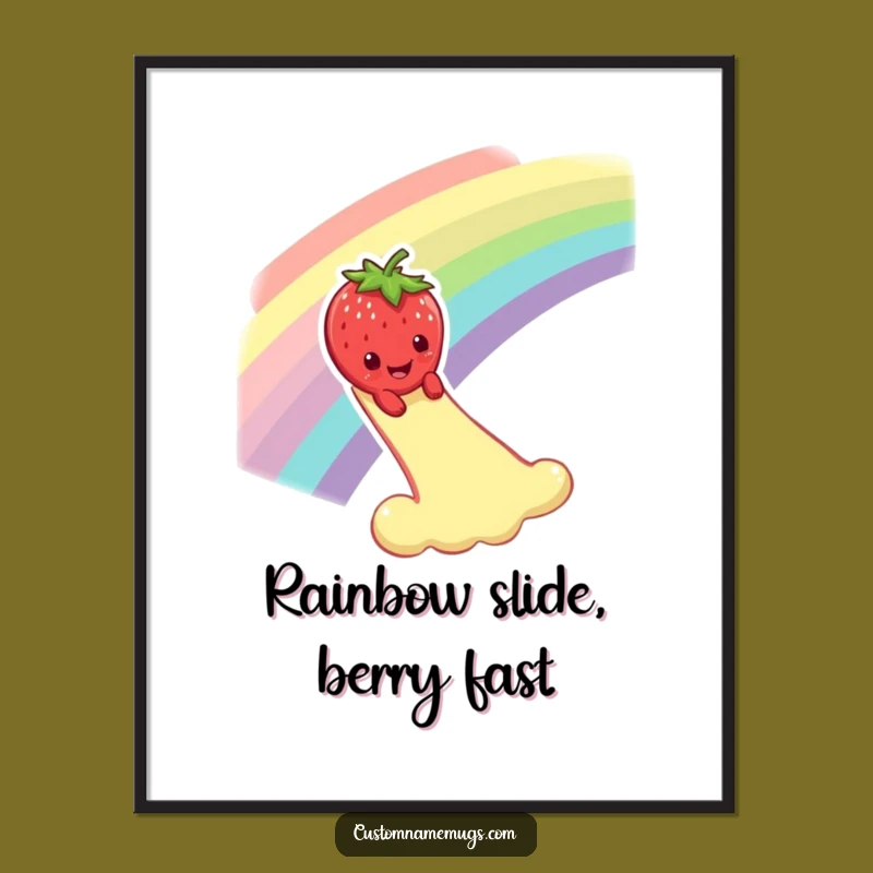 Free Printable Wall Art: Strawberry Rainbow Slide, Funny Downloadable Art