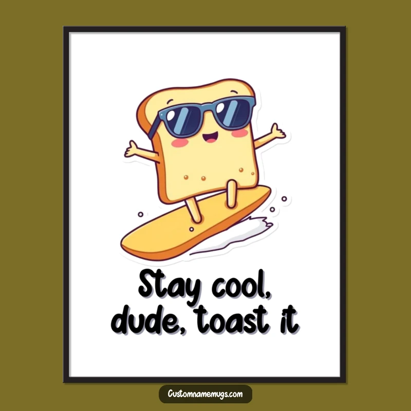 Funny Free Printable Wall Art: Toast Surfing Crumb, Downloadable Cool Decor