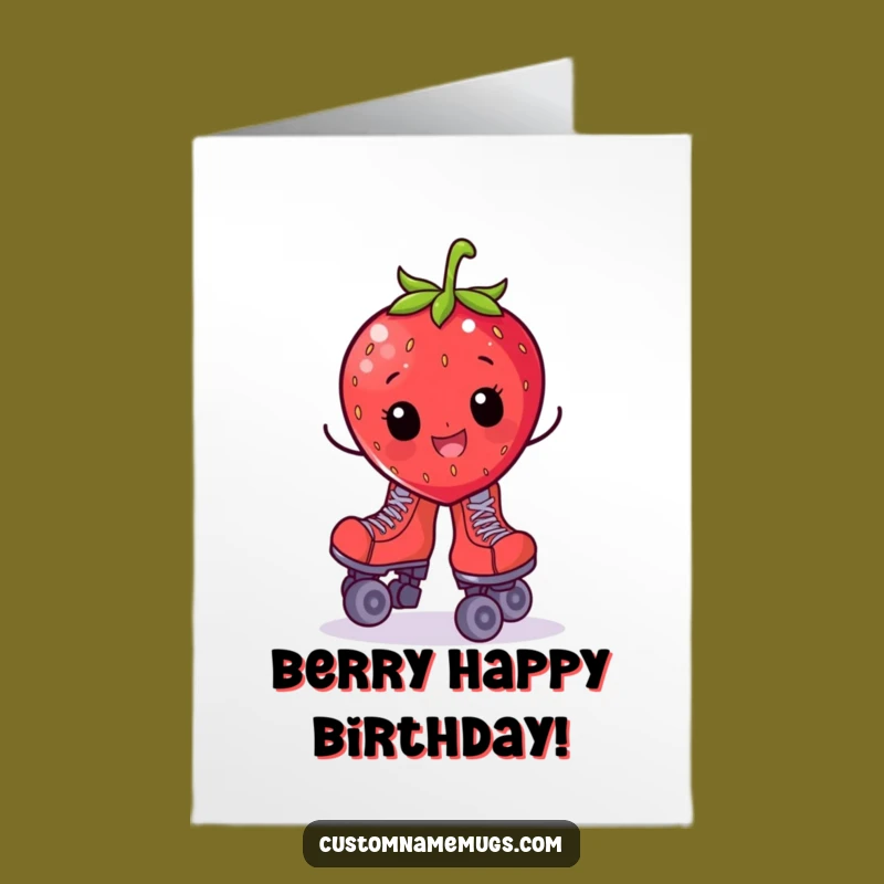 Free Printable Funny Birthday Card: Strawberry Skater Wobble - Downloadable Greeting