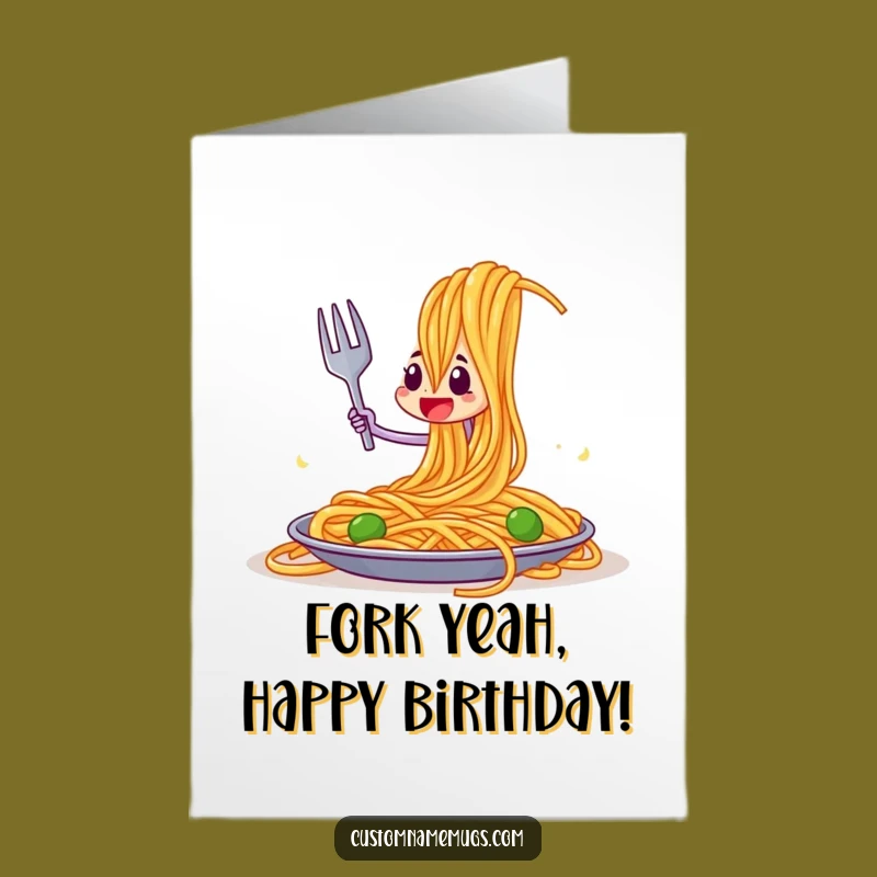 Free Printable Funny Birthday Card: Brave Fork vs Spaghetti Laughs - Downloadable Greeting
