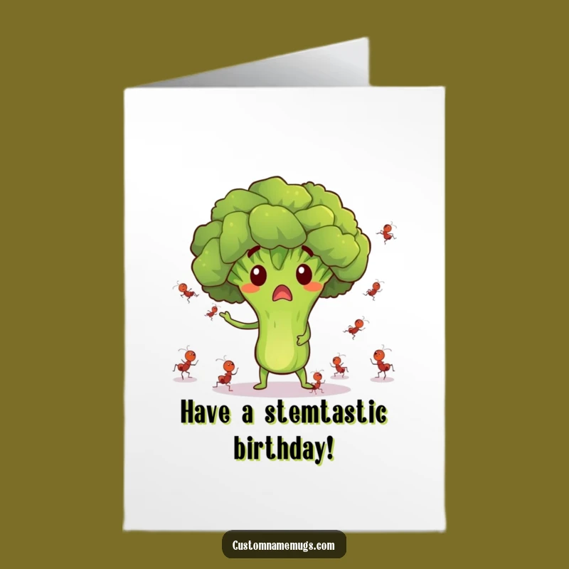 Free Printable Birthday Card: Broccoli Juggling Ants Funny Downloadable Gift