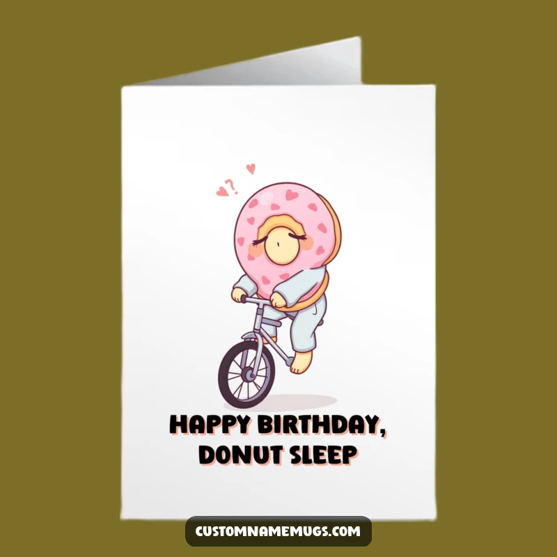 Free Printable Donut Birthday Card: Funny Sleepy Unicycle Ride, Downloadable Gift for Sweet Celebrations