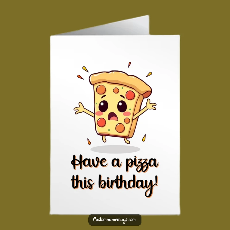 Free Printable Birthday Card: Pizza Slice Falling Funny Downloadable Gift