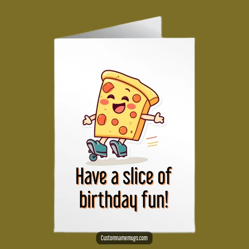 Free Printable Pizza Birthday Card: Roller Skate Zoom, Downloadable DIY Gift
