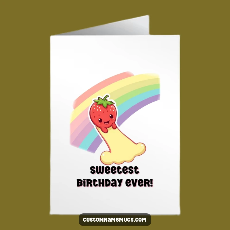 Free Printable Birthday Card: Strawberry Rainbow Slide, Funny Gift