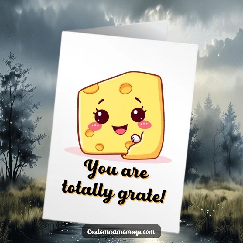 Funny Free Printable Congrats Card: A cheese wedge character celebrating its hiding spot behind a cracker, a symbol of cleverness.