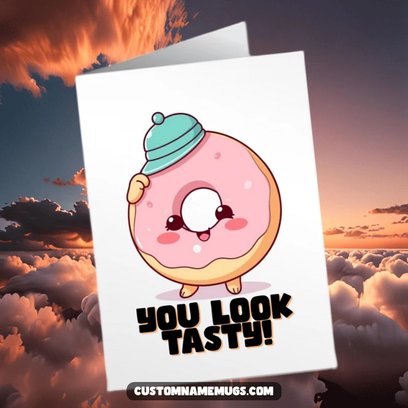 Funny Free Printable Congrats Card: Donut wearing a tiny hat, celebrating success with a cheerful cartoon.