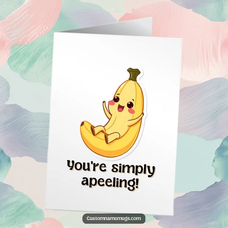 Funny Free Printable Congratulations Card: Joyful Kawaii banana sliding down its peel, celebrating a big win.