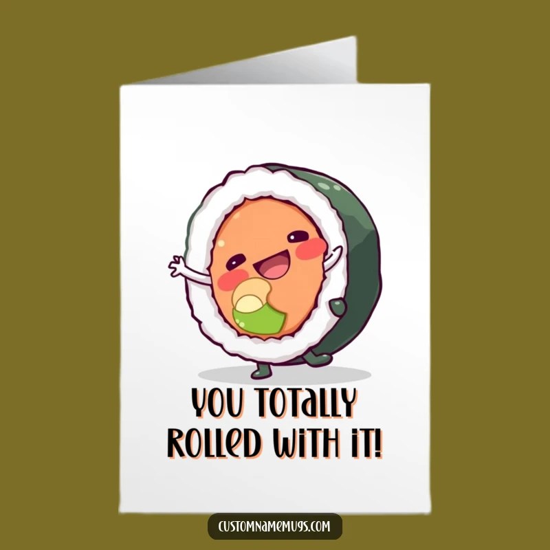 Free Printable Congrats Card: Sushi Roll Cartwheel, Funny Downloadable Success