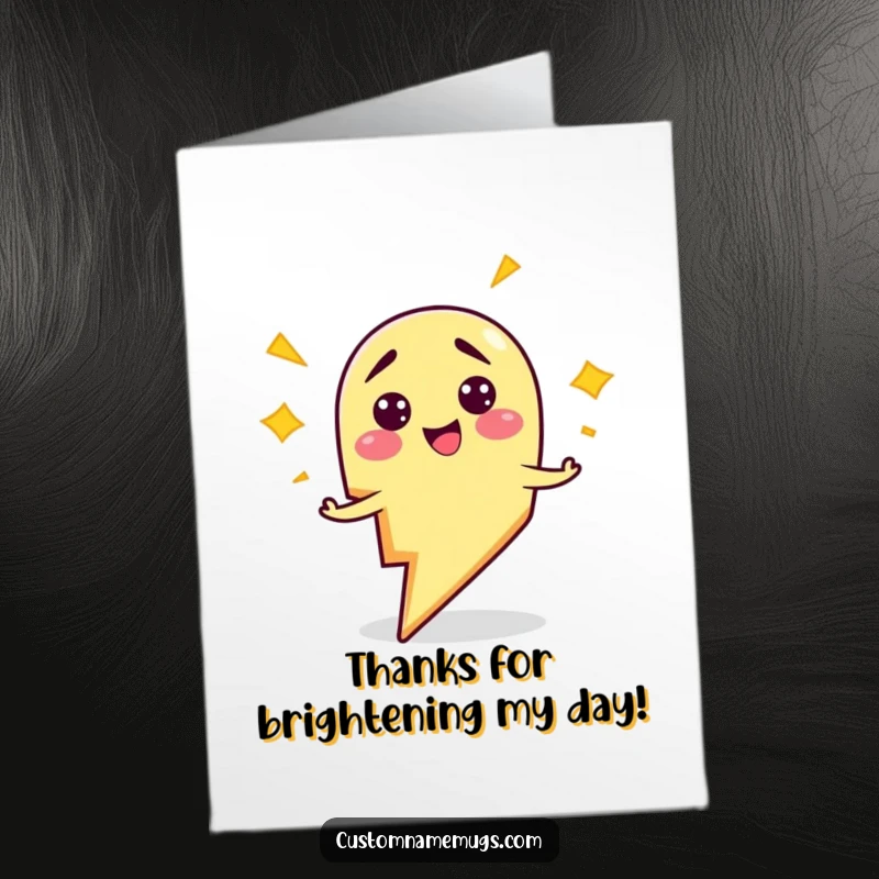 Funny Free Printable Thank You Card: Clumsy lightning bolt character smiling while comically zapping itself with electricity.