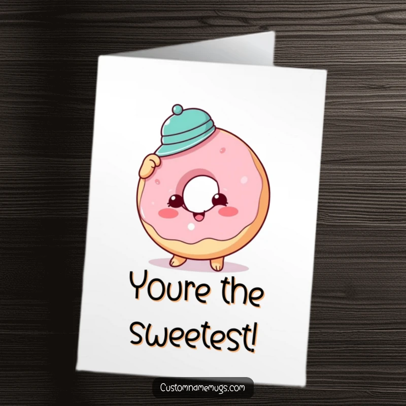 Funny Free Printable Thank You Card: Donut with a tiny hat, conveying thanks with a humorous cartoon.