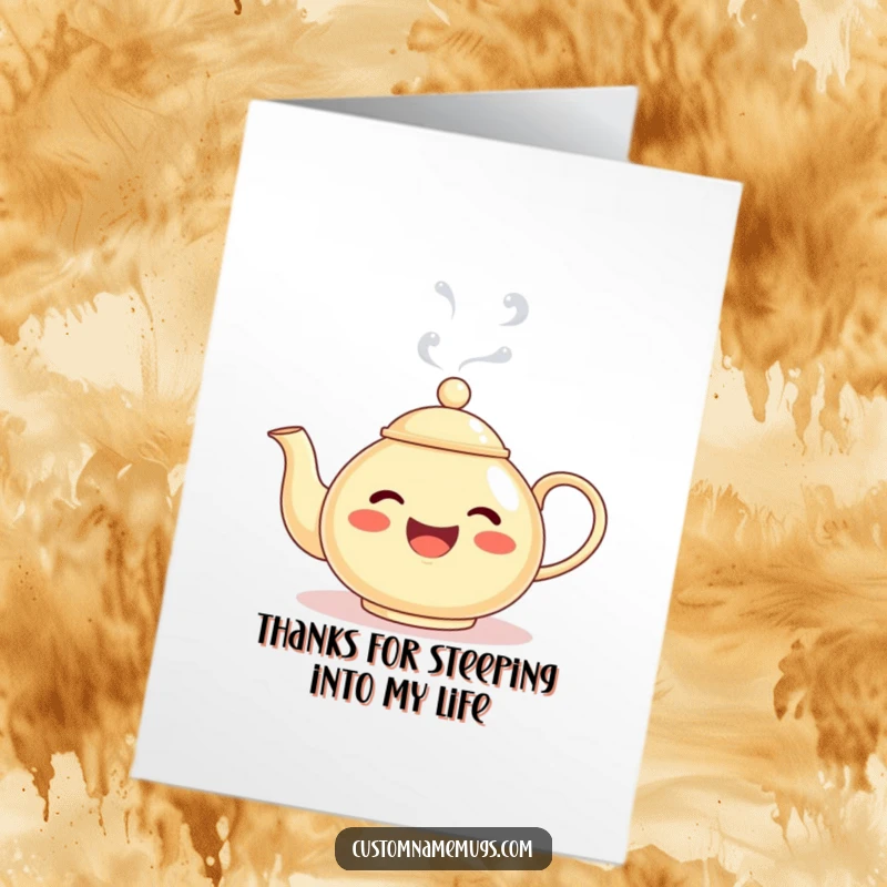 Funny Free Printable Thank You Card: Teapot's steam forms a funny face, showing appreciation with humor.