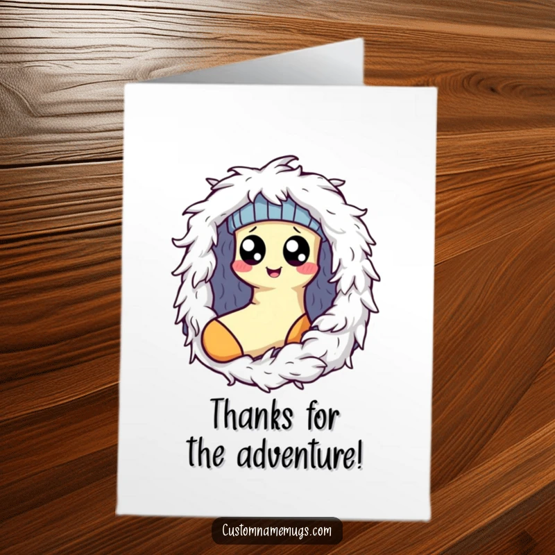 Funny free printable thank you card: Kawaii sock heroically (and humorously) escaping a dryer lint monster.