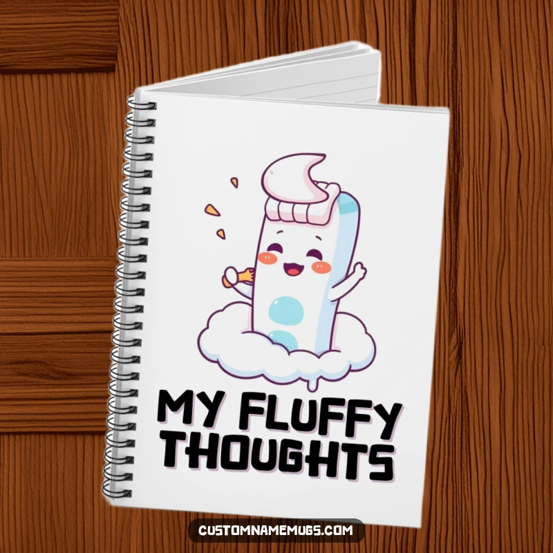 Funny Kawaii toothbrush character trying to brush a cloud, a humorous and inspiring notebook.