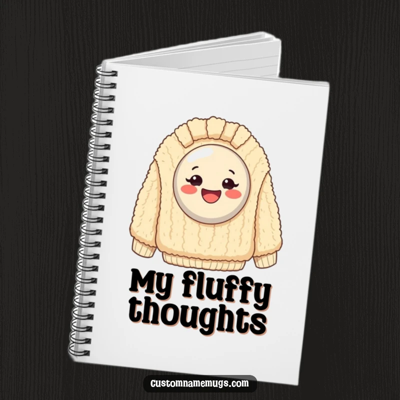 Funny Notebook: Exaggeratedly happy button stuck on a giant, fuzzy sweater, inspiring creative and humorous writing.