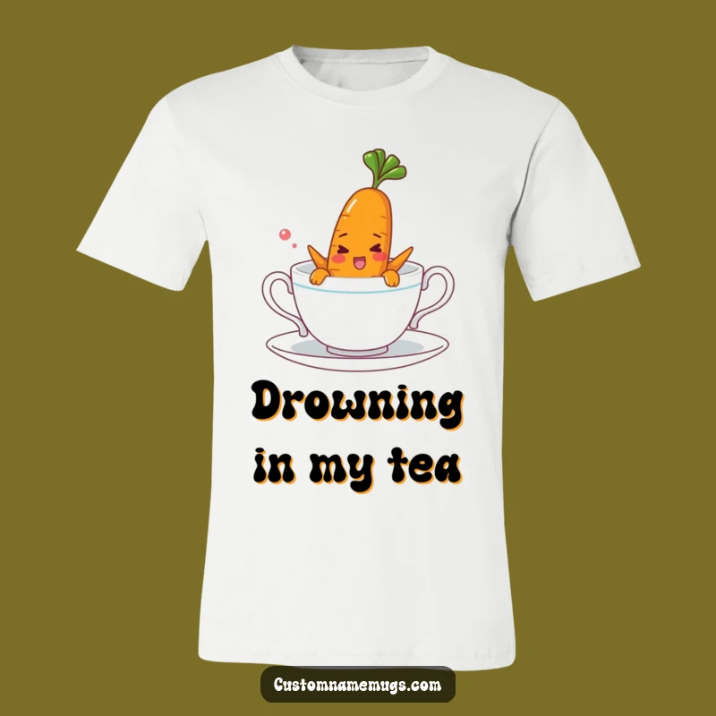Funny Carrot Teacup T-Shirt - Cheerful Character's Tiny Swim Gift!