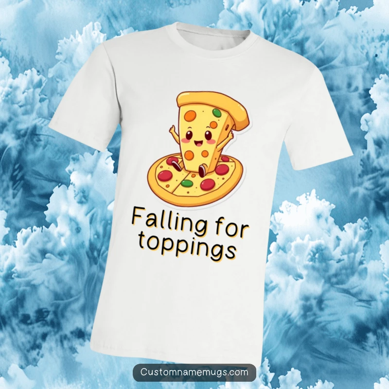 Funny cheese pizza dive t-shirt featuring a proud cheese slice character happily plunging into a massive, appetizing pizza slice.