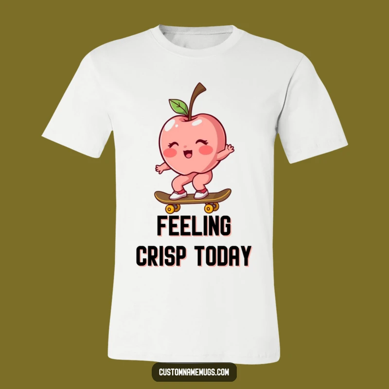 Funny Apple Skater T-Shirt: Rosy Blush & Rogue Ride - Cool Graphic Tee!