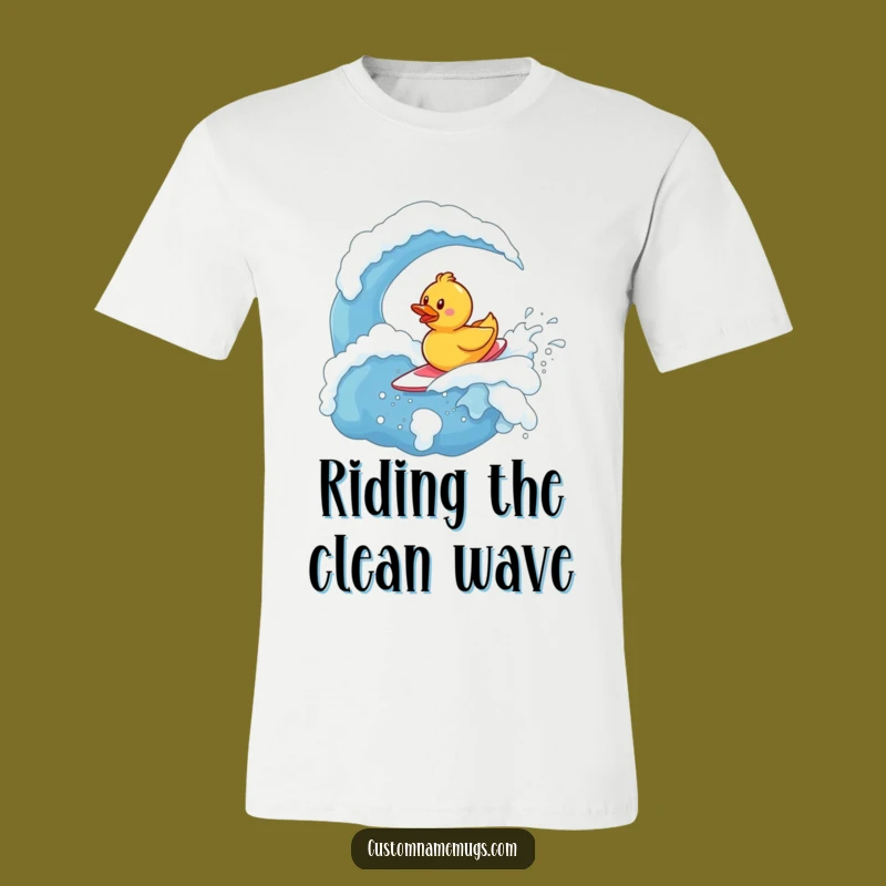 Funny Rubber Ducky Surfer T-Shirt: Brave Character Tee on Soap Wave