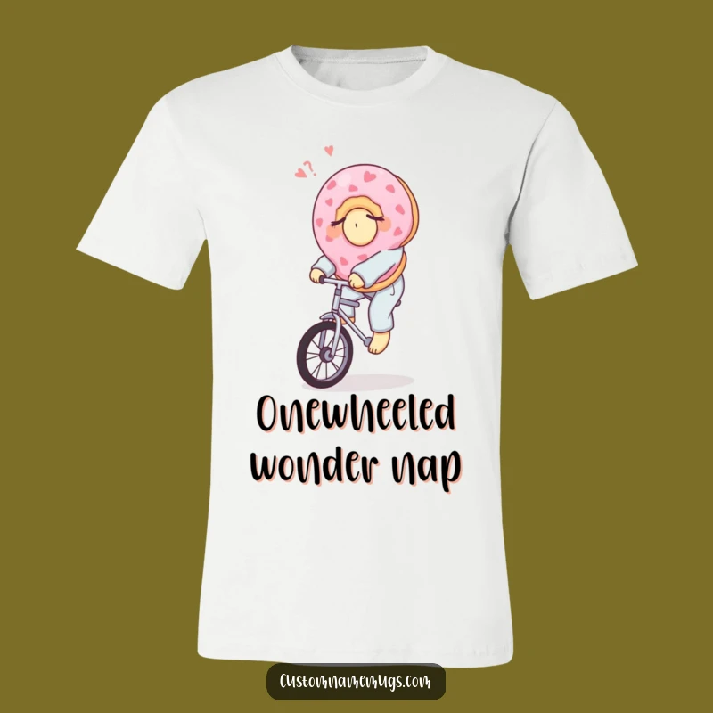 Funny Donut Pajama T-Shirt: Sleepy Unicyclist Morning Ride
