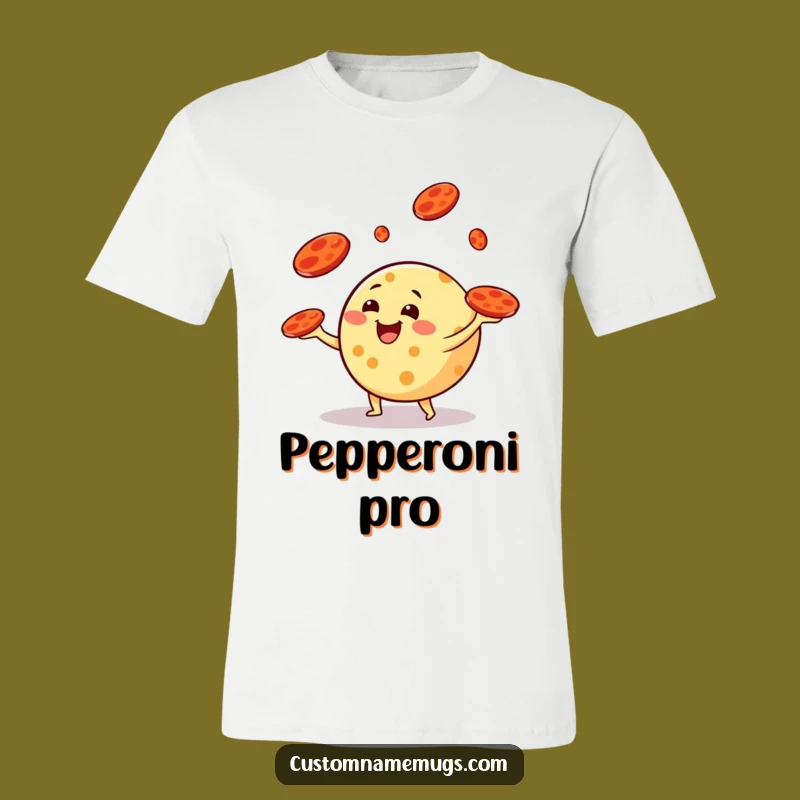 Funny Cheese Juggling T-Shirt: Whimsical Pepperoni Toss Design for Humor