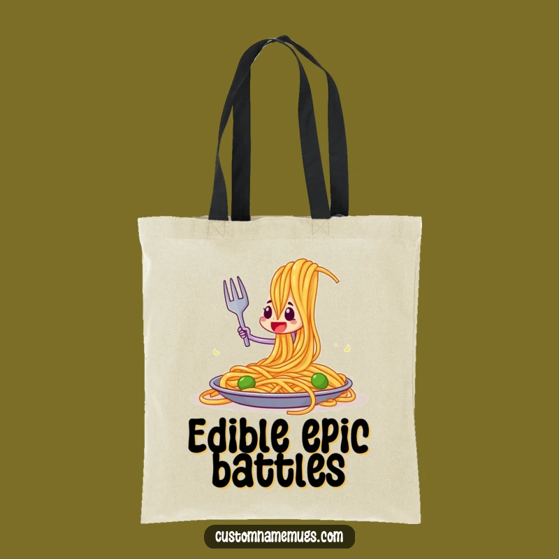 Funny Fork vs Spaghetti Tote Bag: Carry Your Groceries with Hilarious Vittles