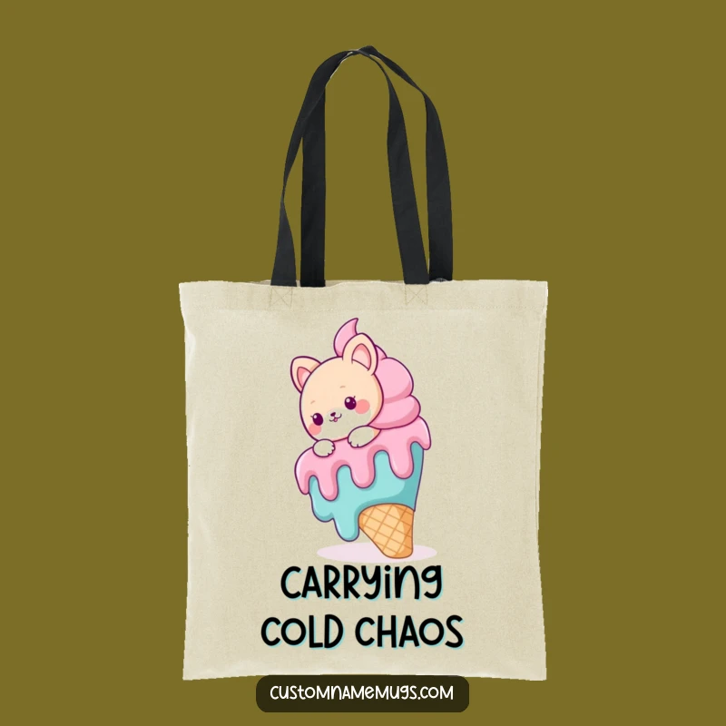 Funny Ice Cream Slip Tote Bag - Cute Animal Character Carryall